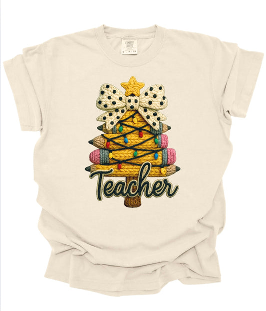 FAUX Crochet Teacher Christmas T-shirt