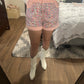 Pink Sequin High Waisted Paper Bag Shorts