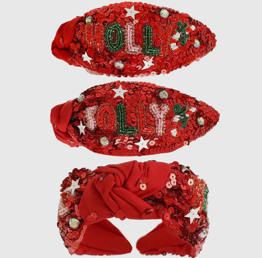 Red Sequin Holly Jolly Headband