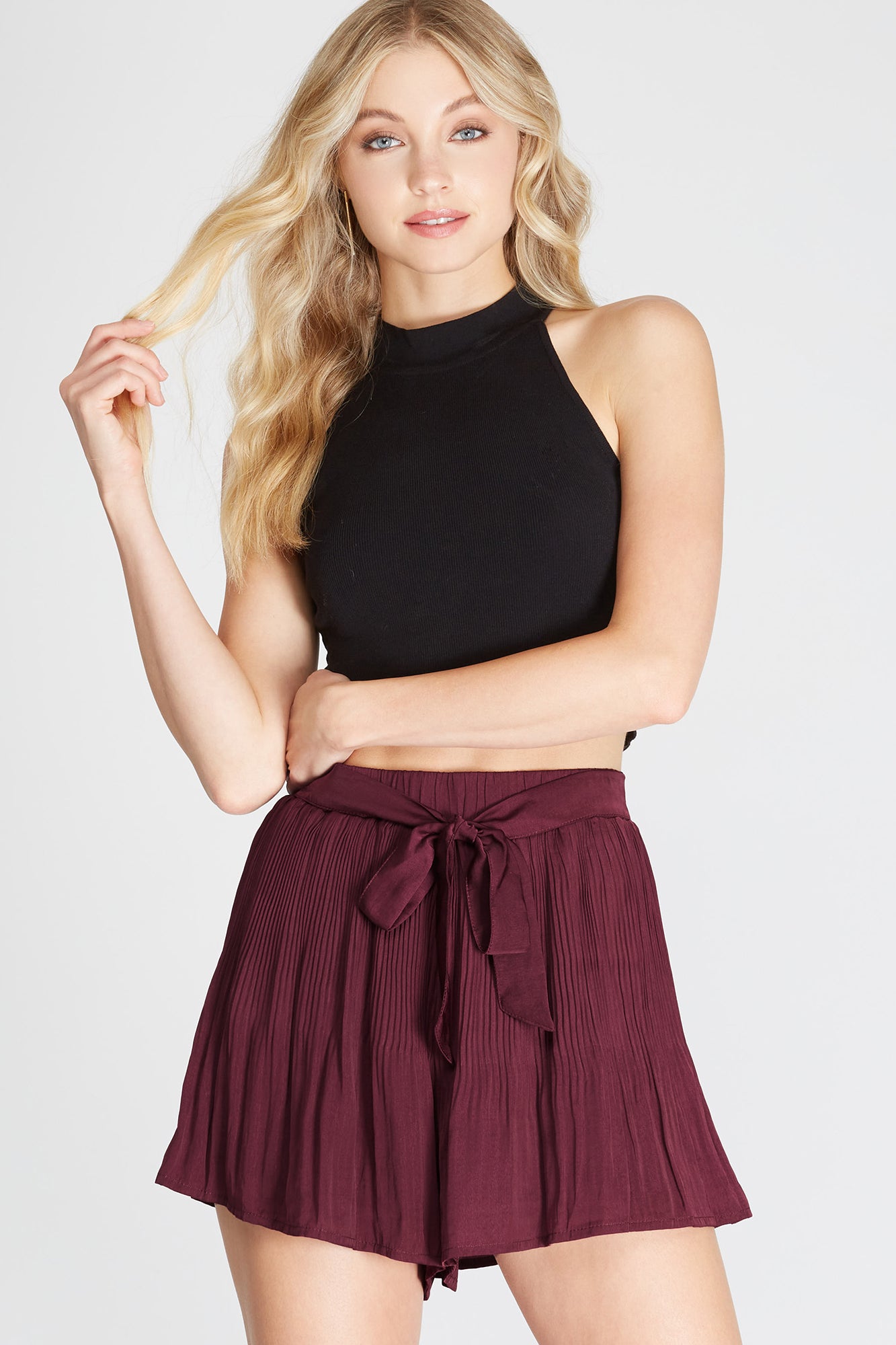 Maroon Pleated Shorts