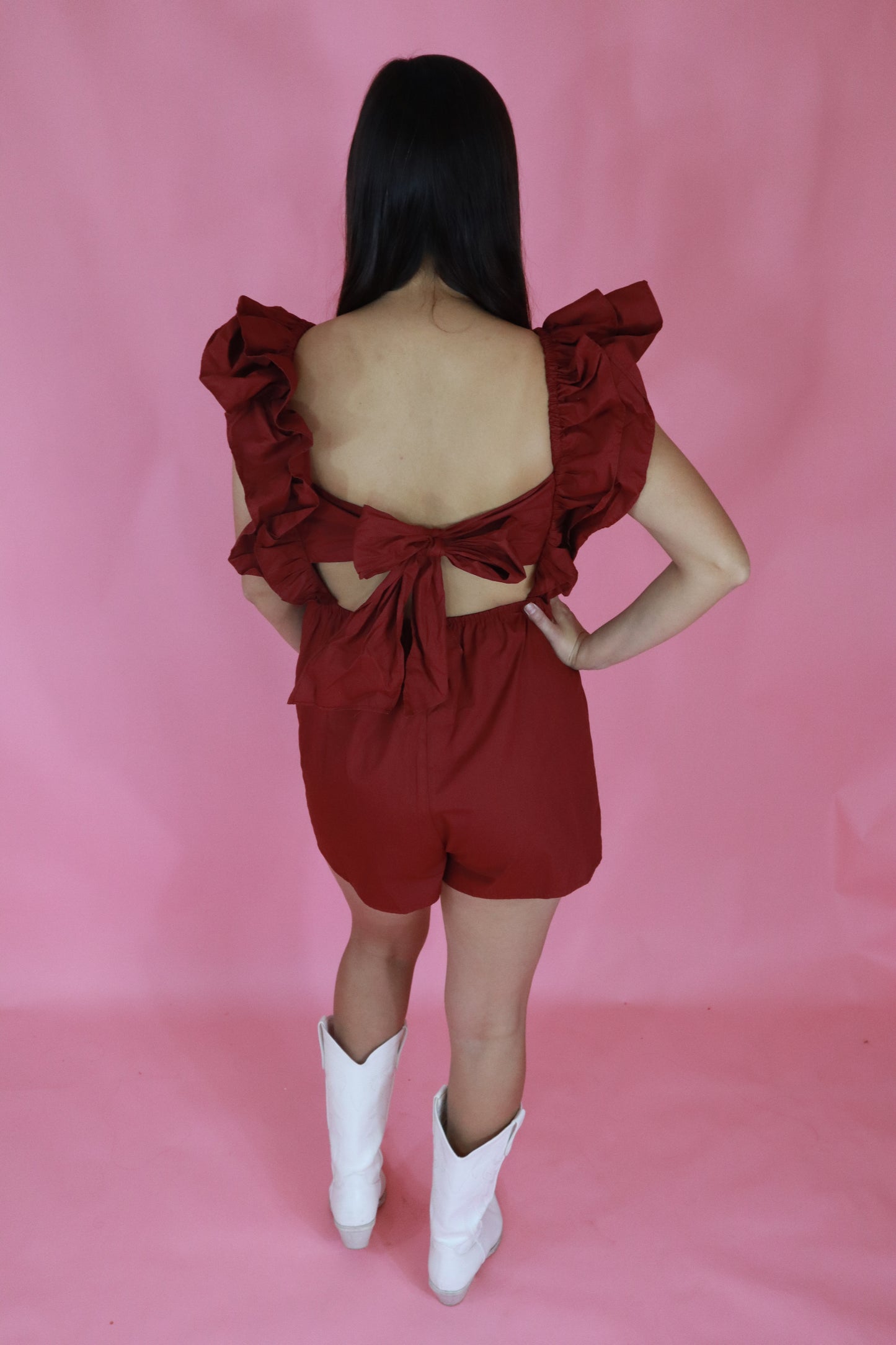 Maroon Romper With Bow Tie