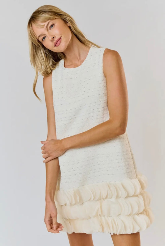 Tweed Cream Party Dress