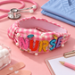 Pink Gingham Beaded Nurse Headband