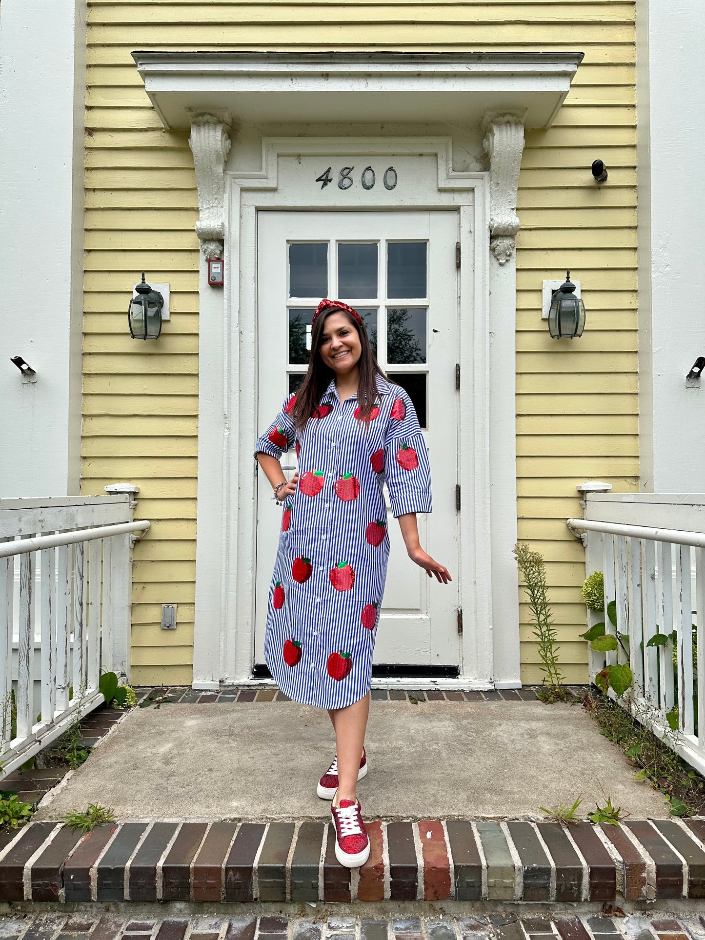 *PREORDER* Sequin Apple Striped Midi Dress