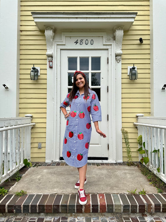 *PREORDER* Sequin Apple Striped Midi Dress