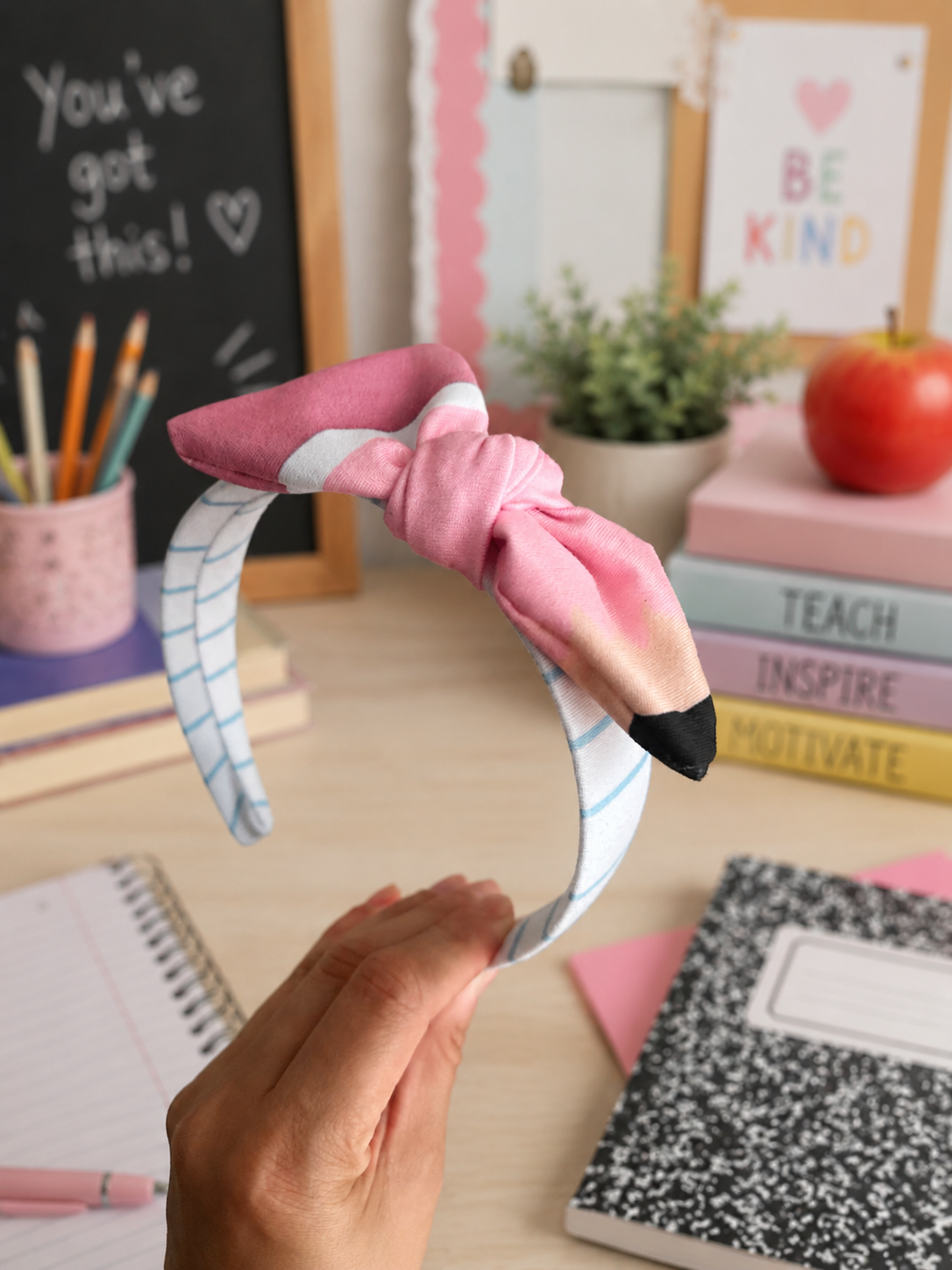 Paper and Pencil Bow Headband