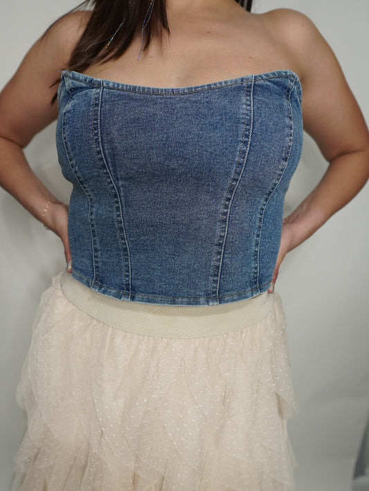 Denim Corset Strapless Top