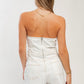 White Denim Strapless Romper