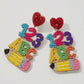 Beaded Letters and Numbers Earrings