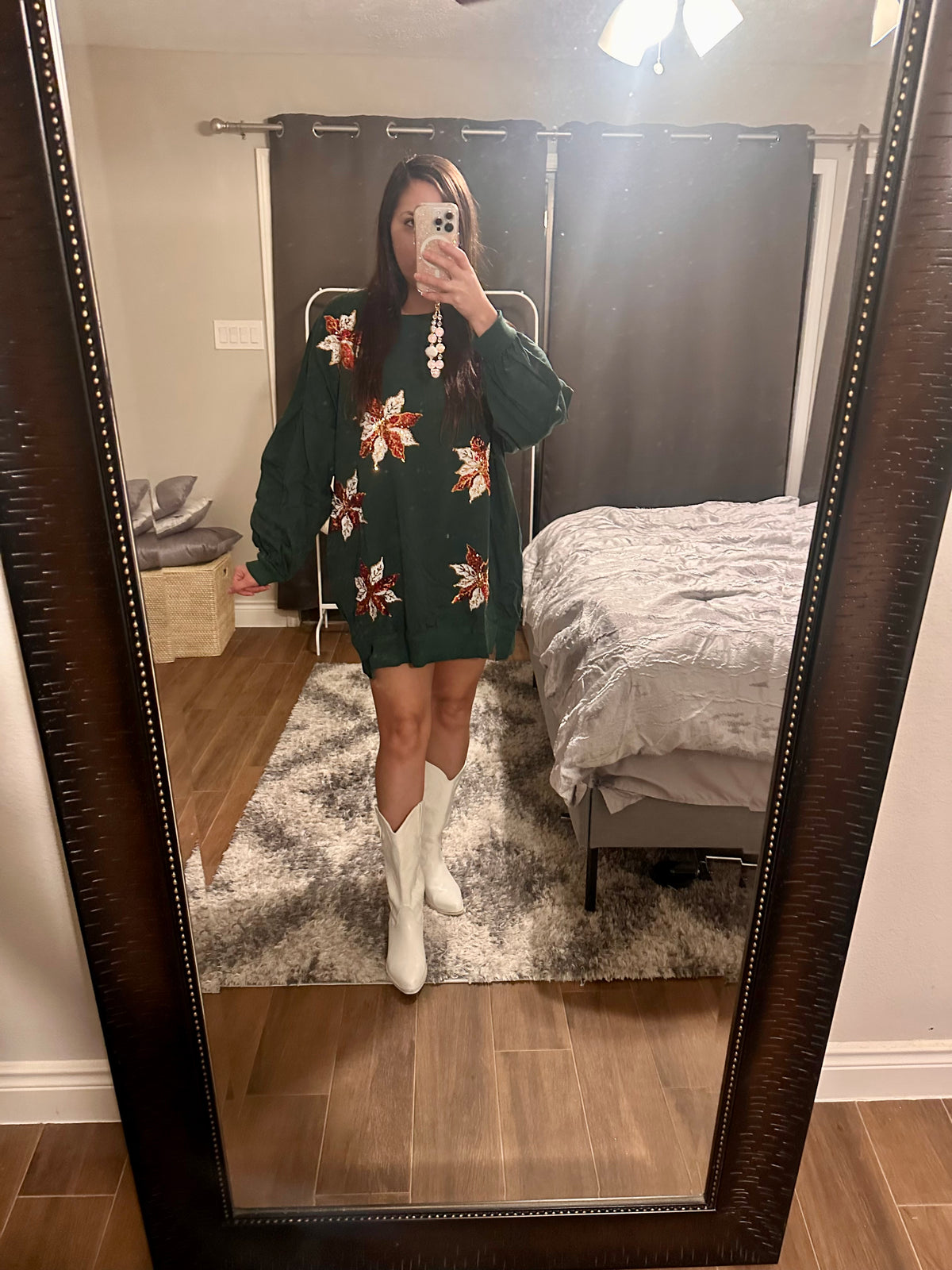 Green Sequin Poinsettia Dress