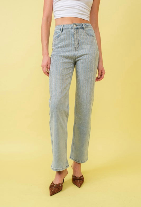 High Waisted Rhinestone Jeans