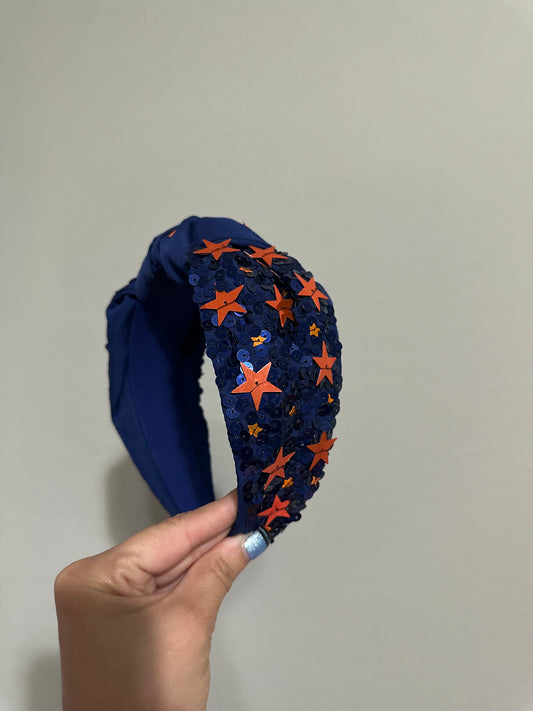 Navy and Orange Stars and Sequin Headband