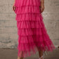 Pink Sequin Tiered Mesh Maxi Skirt
