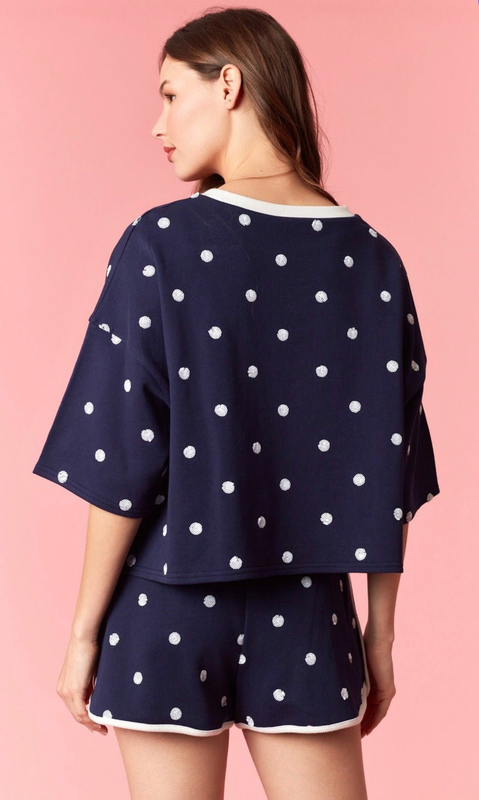 Navy Sequin Polka Dot Top