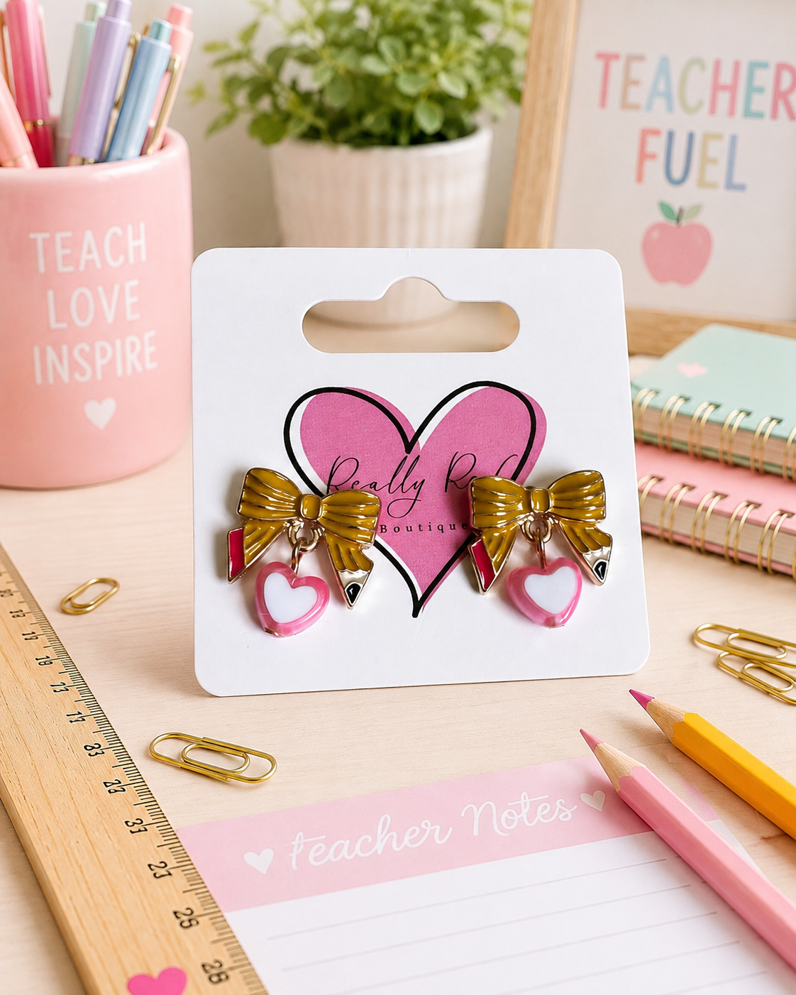 Pencil Bow with Heart Studs