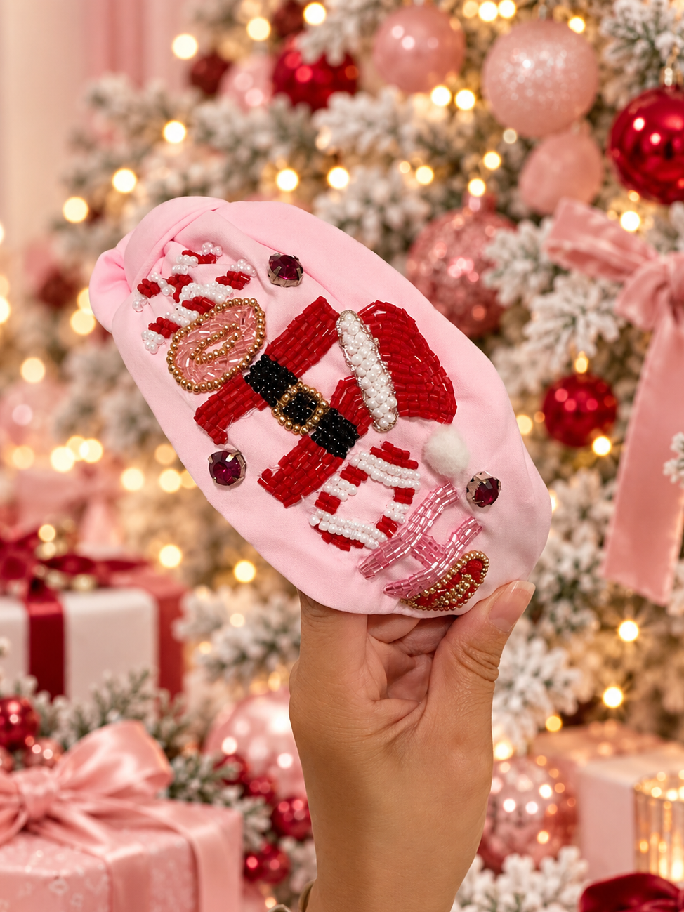 Pink Beaded Ho Ho Ho Headband