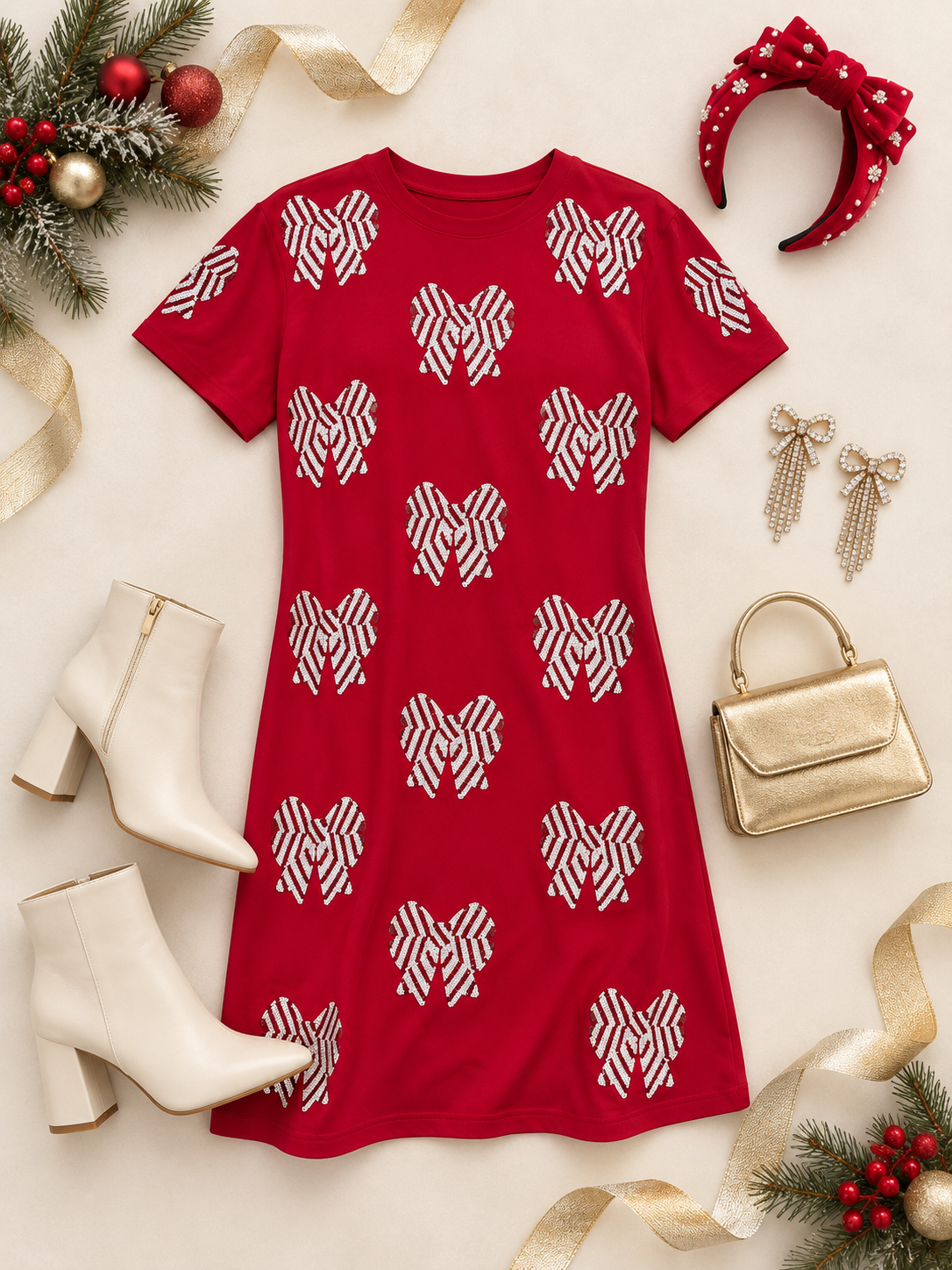 *PREORDER* Sequin Candy Cane Bow Dress