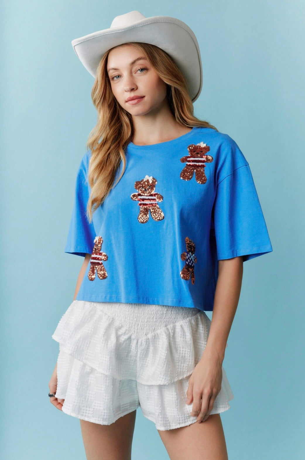 Sequin Bear Patriotic Top