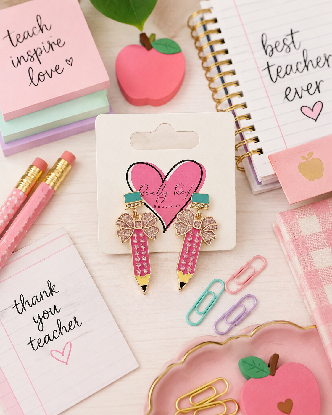 Pink Rhinestone Pencil Earrings