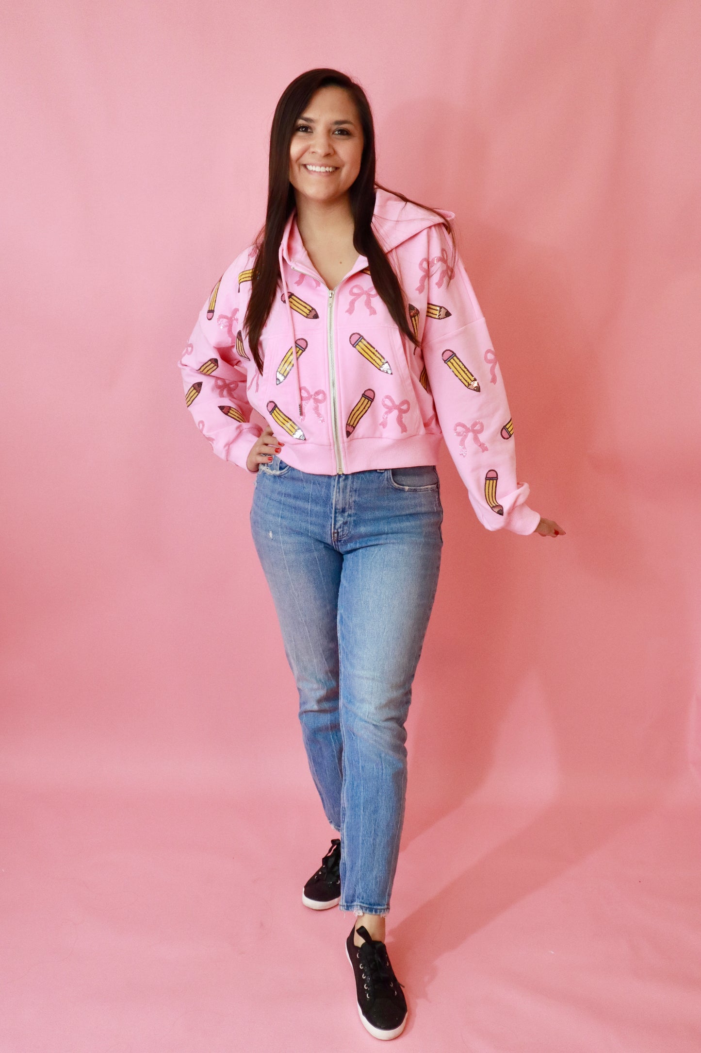 Pink Sequin Coquette Pencil Jacket