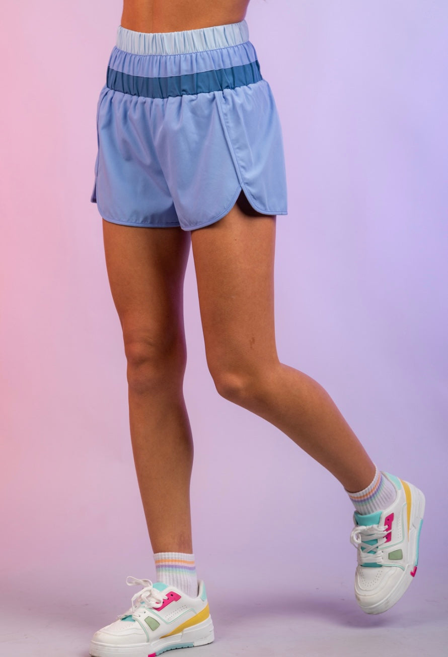 Shades of Blue High Waisted Color Block Active Shorts