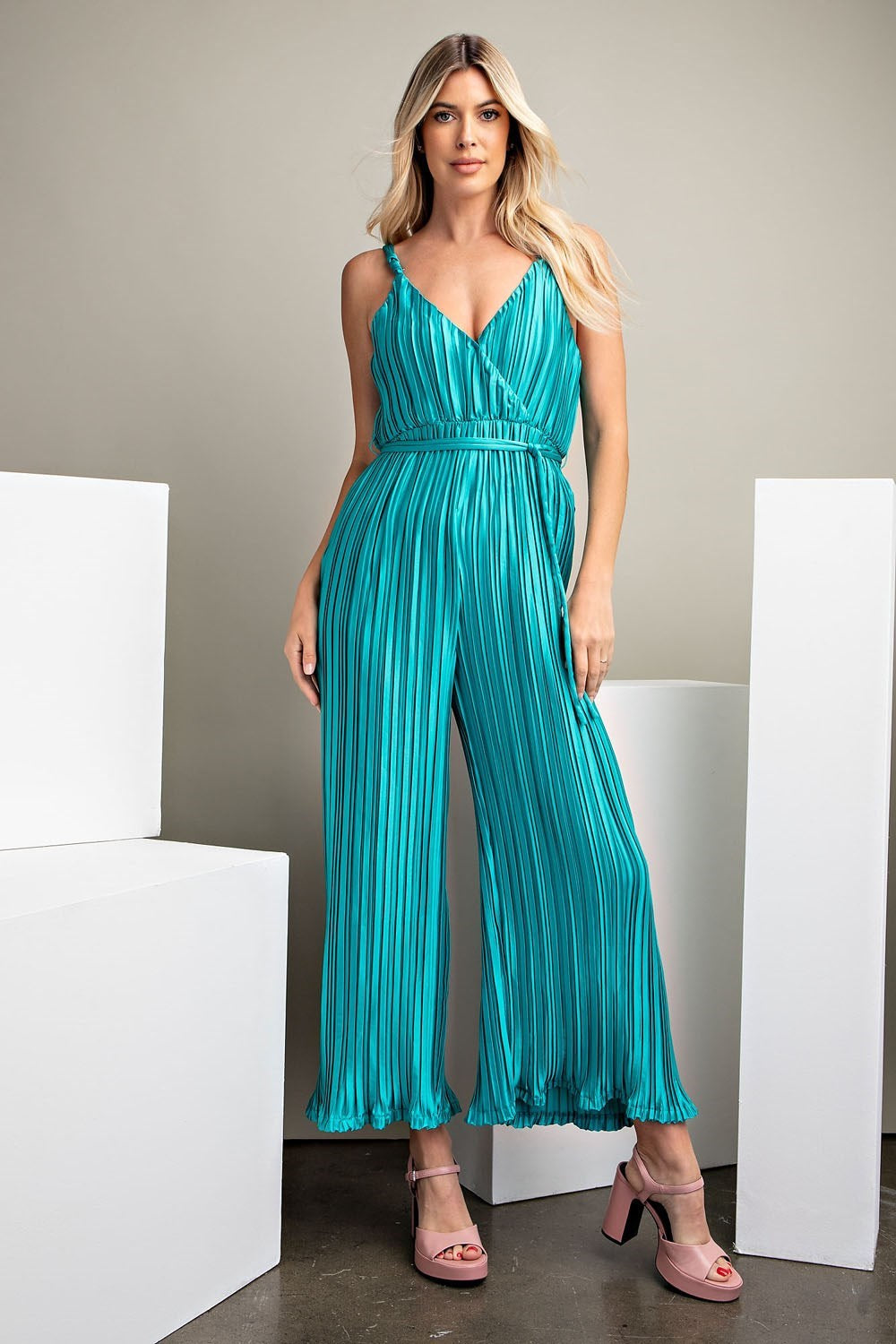 Pleated Teal Jumpsuit