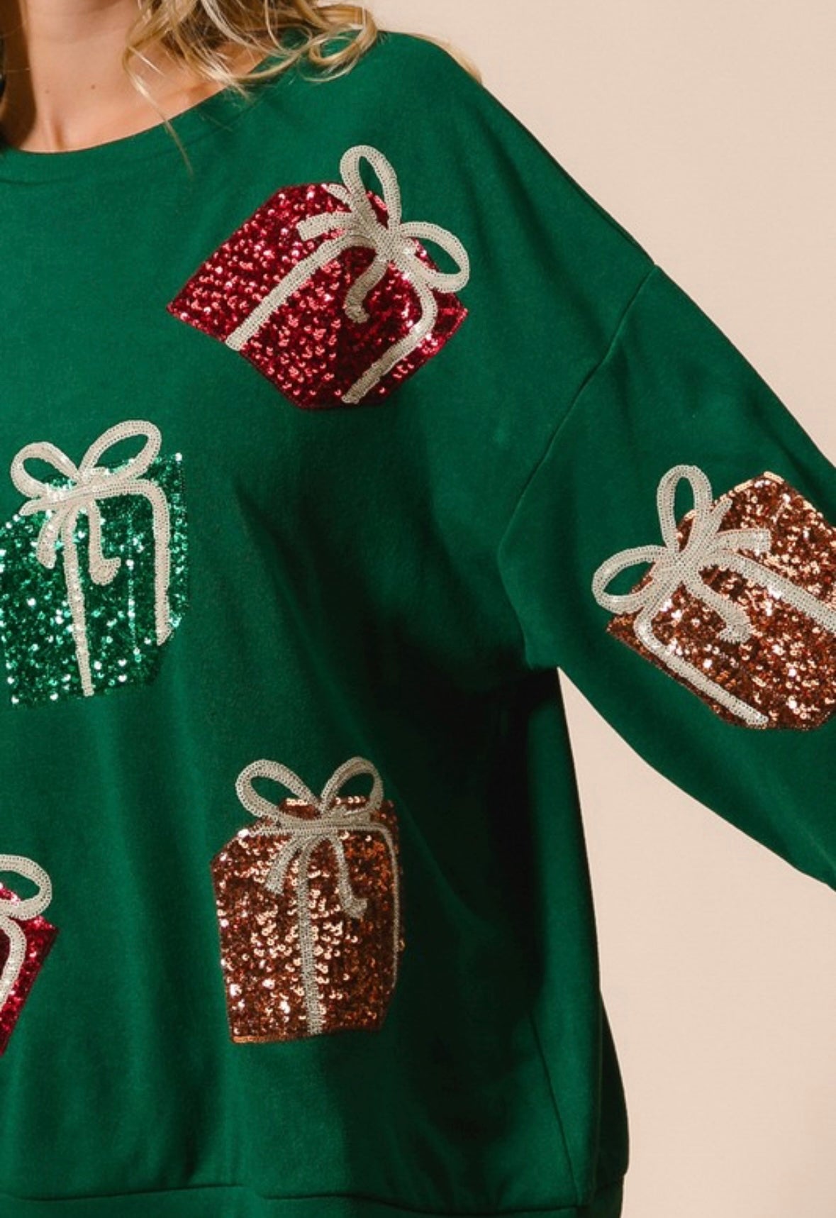 Green Sequin Present Sweatshirt