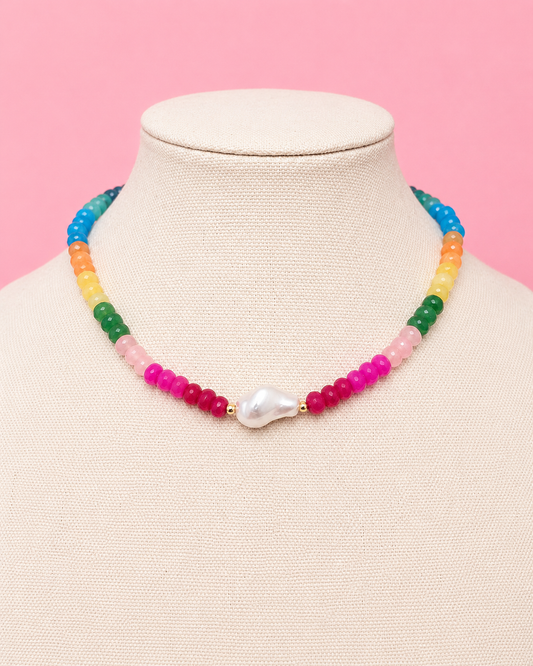 Colorful Gemstone Necklace with Pearl