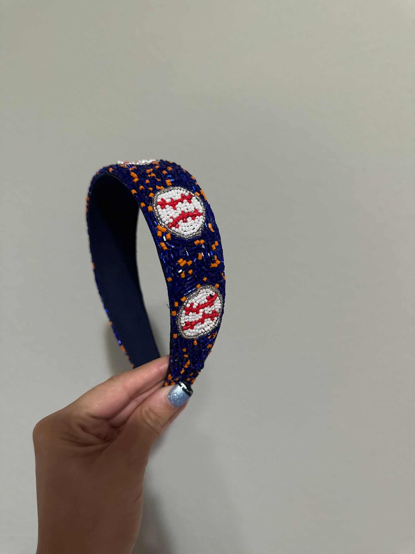 Blue and Orange Beaded Baseball Headband