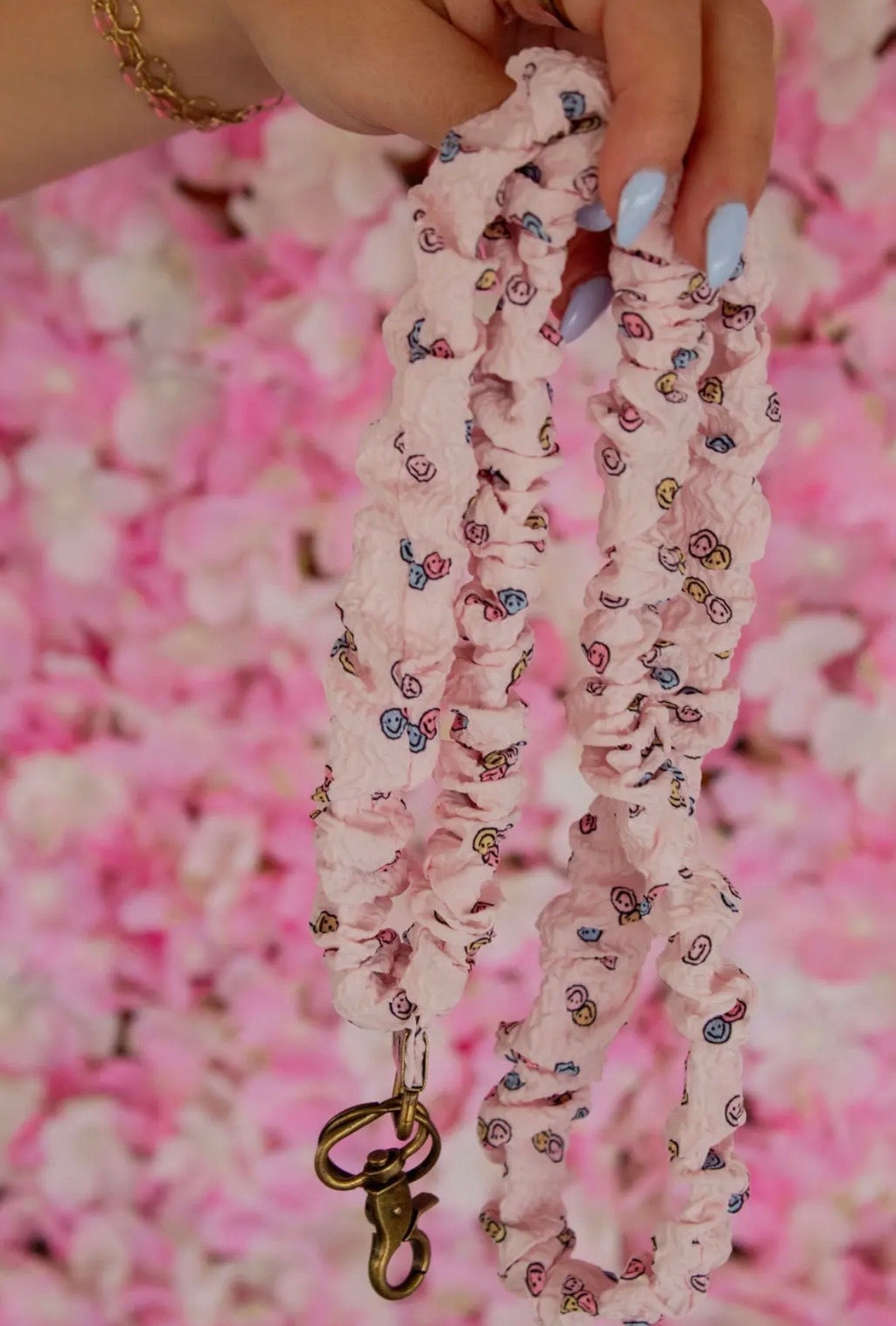 Pink Smiley Face Scrunchie Lanyard