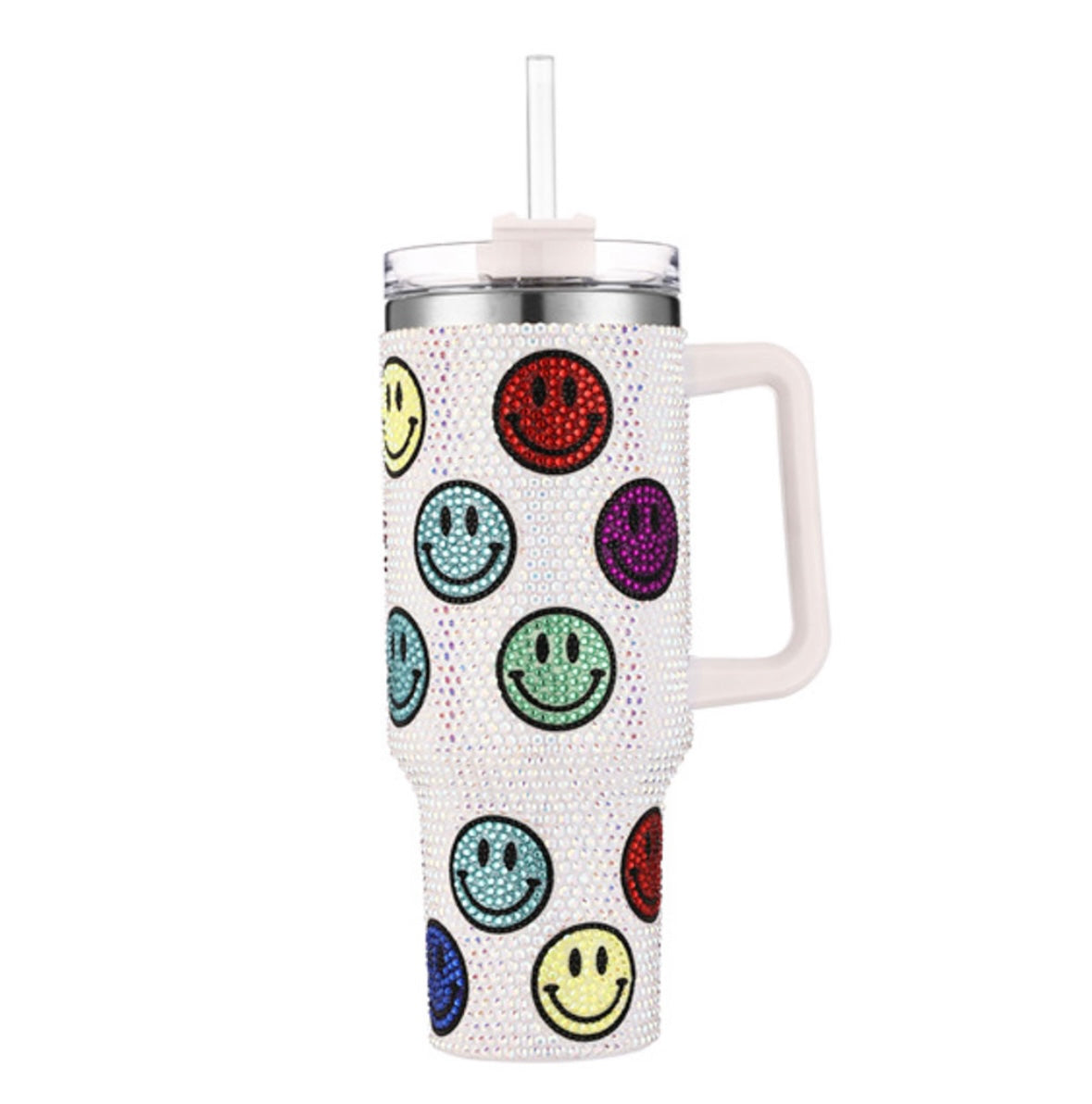 Rhinestone Glitter Smiley Face Tumbler