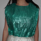 Pleated Teal Foil Crop Top