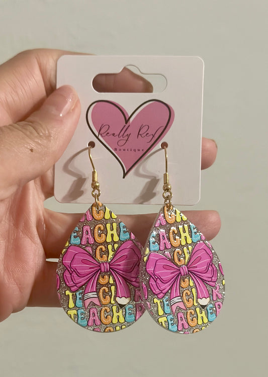 Teacher Bow Teardrop Earrings