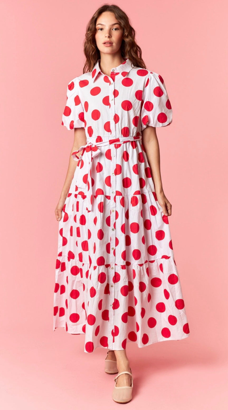 Red and White Polka Dot Maxi Dress