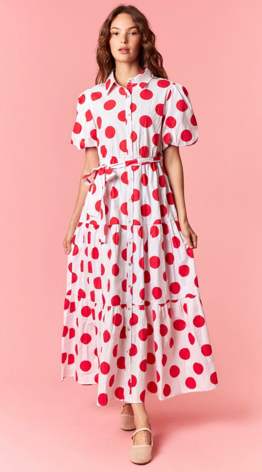 Red and White Polka Dot Maxi Dress