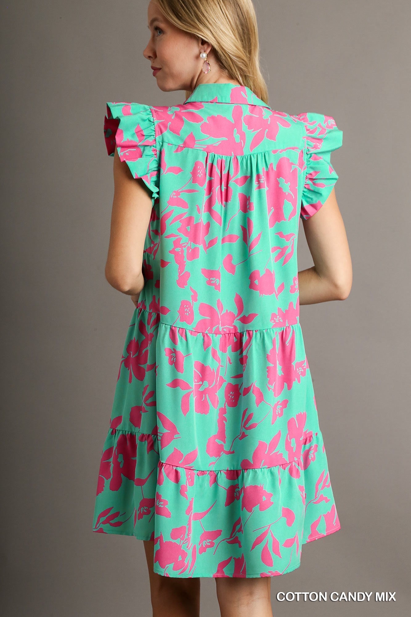 Floral Print Collared Tiered Dress