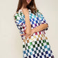 Rainbow Sequin Checkered Shirt Dress