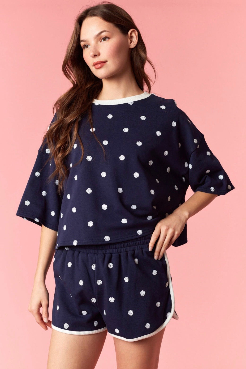 Navy Sequin Polka Dot Top