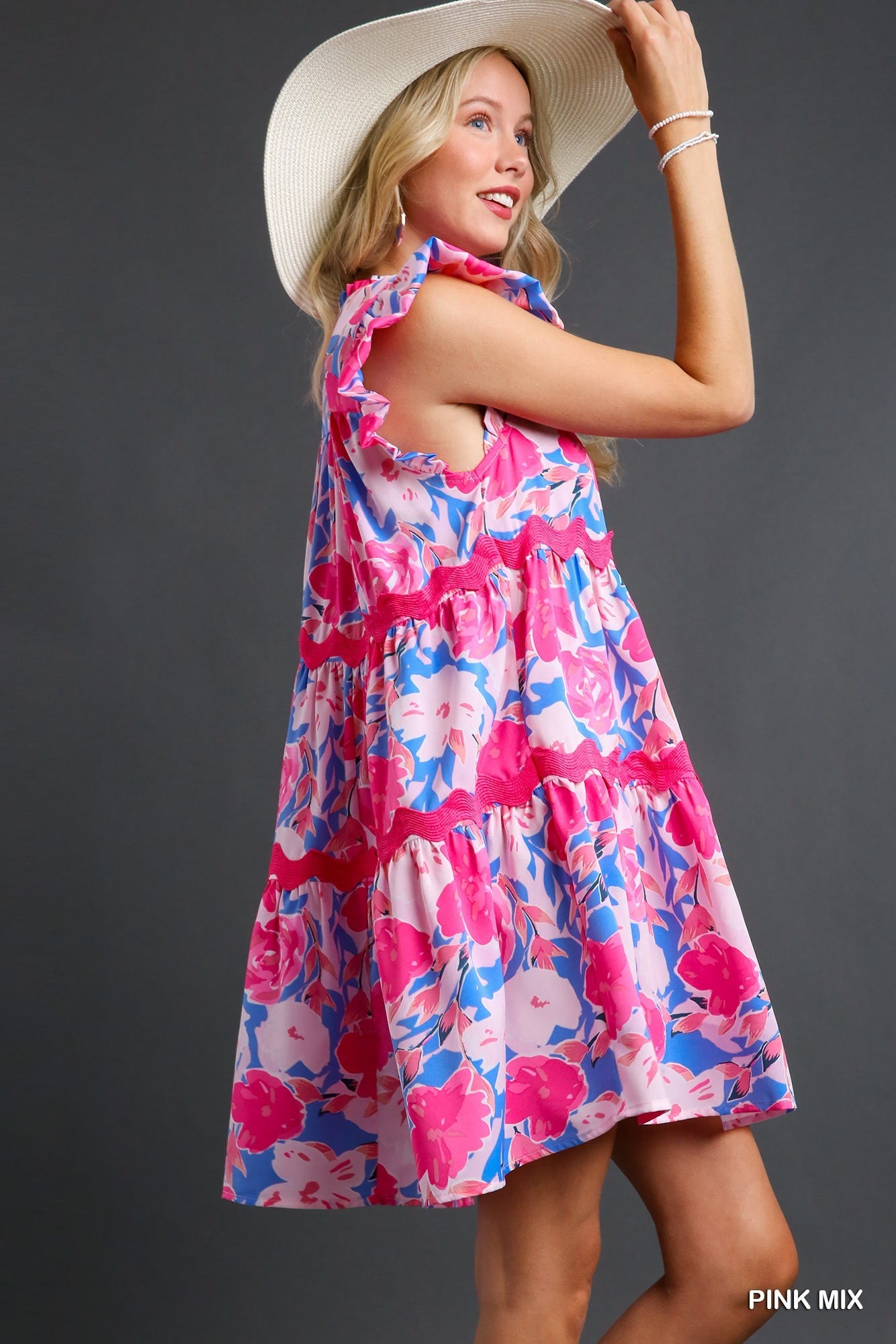 Pink Floral Ric Rac Trim Dress