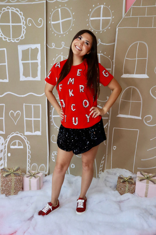 Sequin Christmas Letter Top
