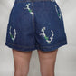 Embroidered Floral Baggy Denim Shorts