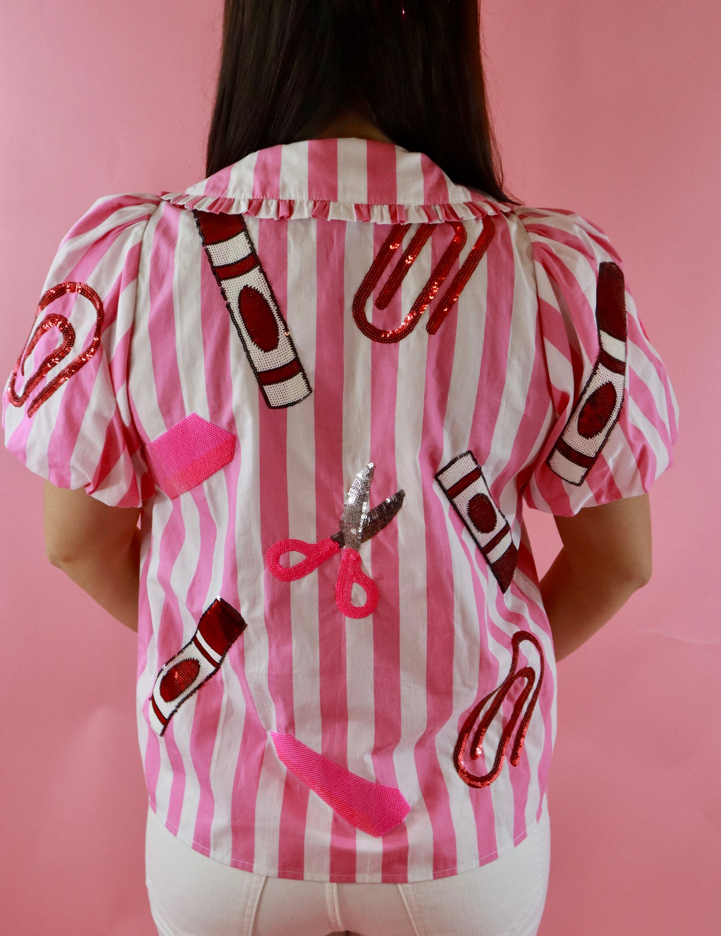 Pink Striped School Supply Top
