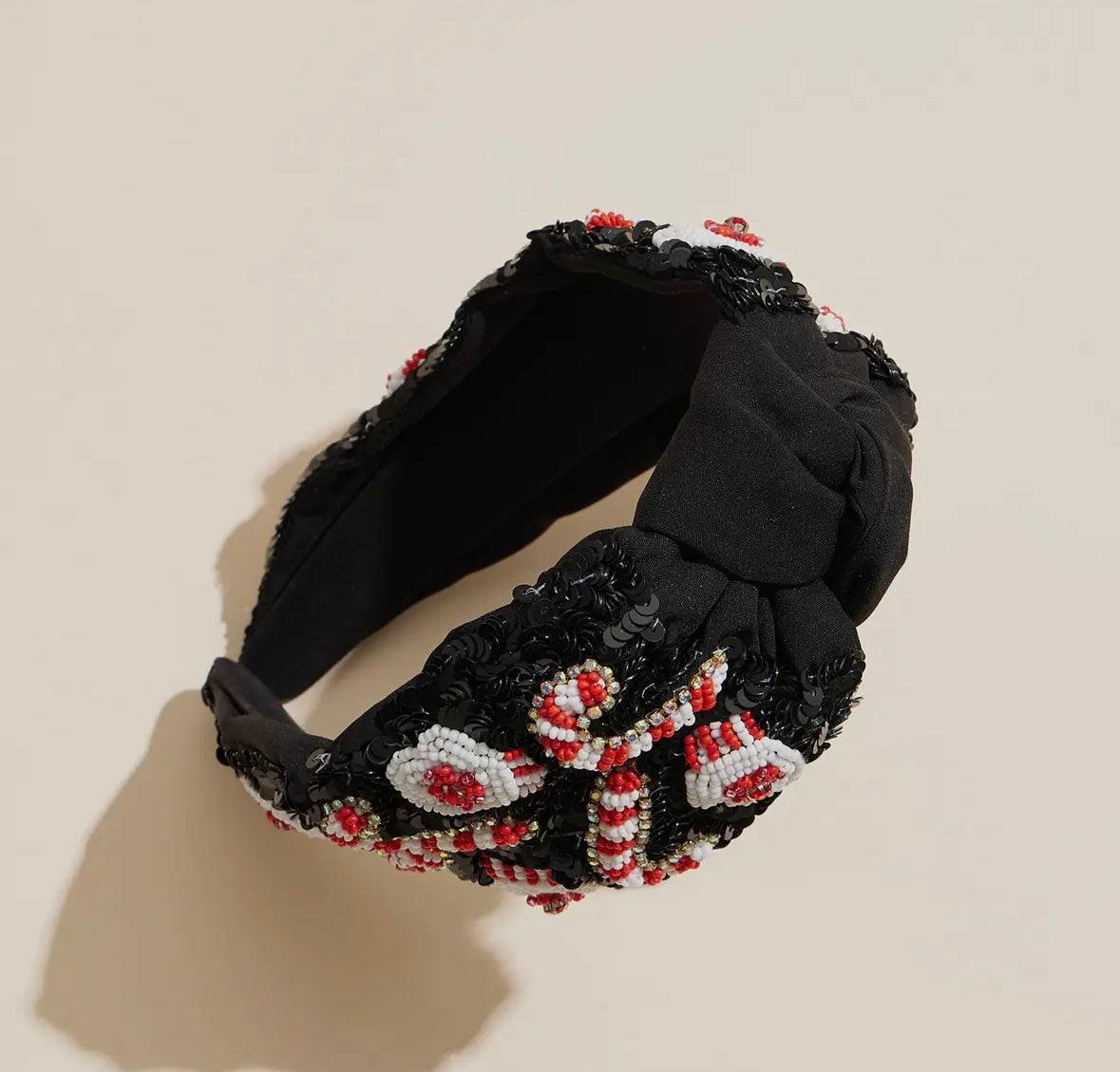 Black Candy Cane and Mitten Sequin Headband