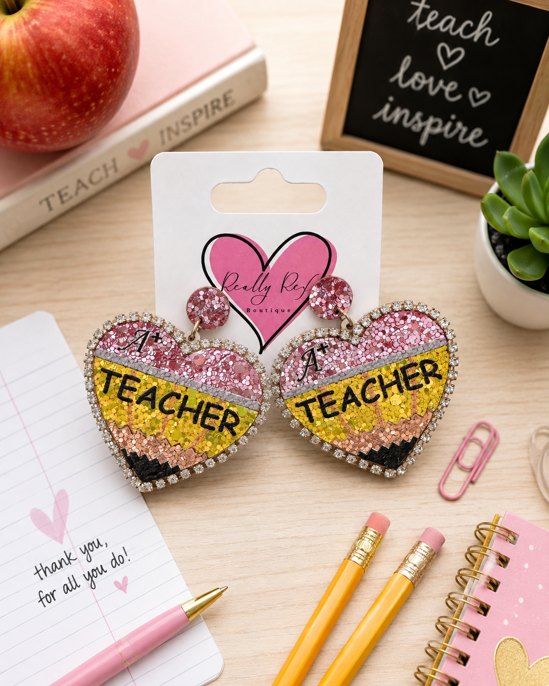 Glitter Heart Teacher Earrings