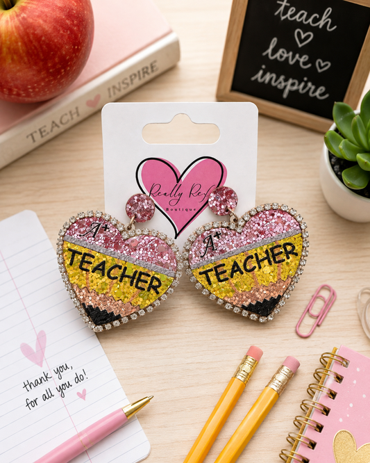 Glitter Heart Teacher Earrings