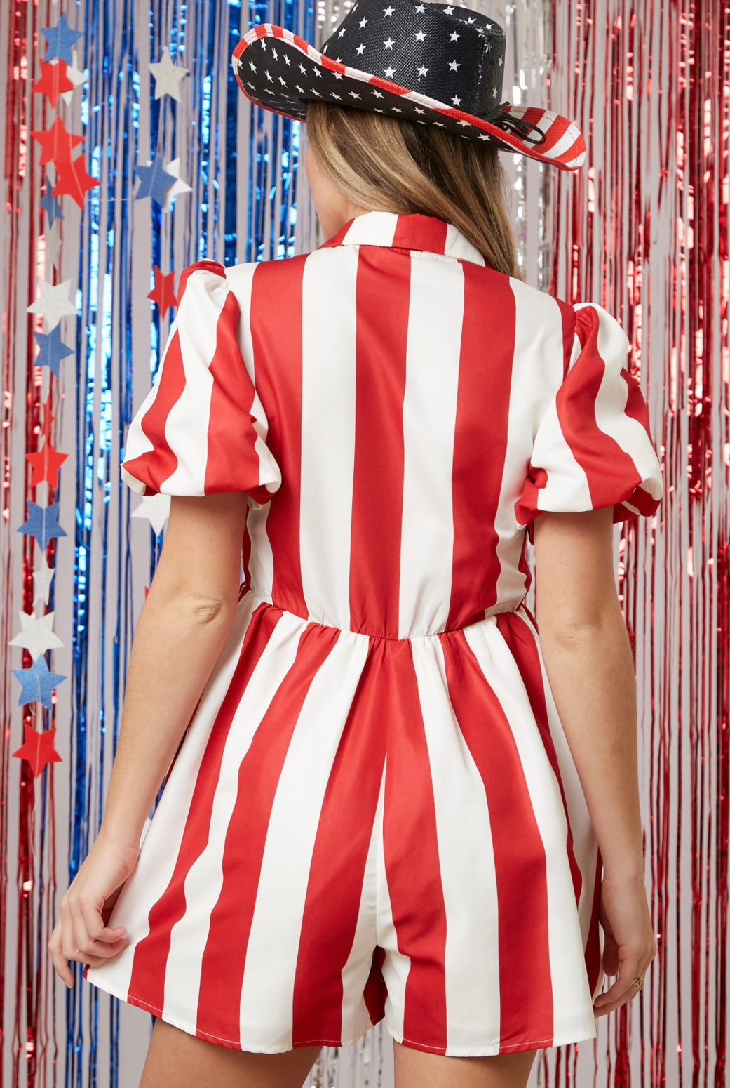 Fourth of July Red Striped Sequin Romper