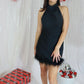 Black Feather Halter Neck Dress