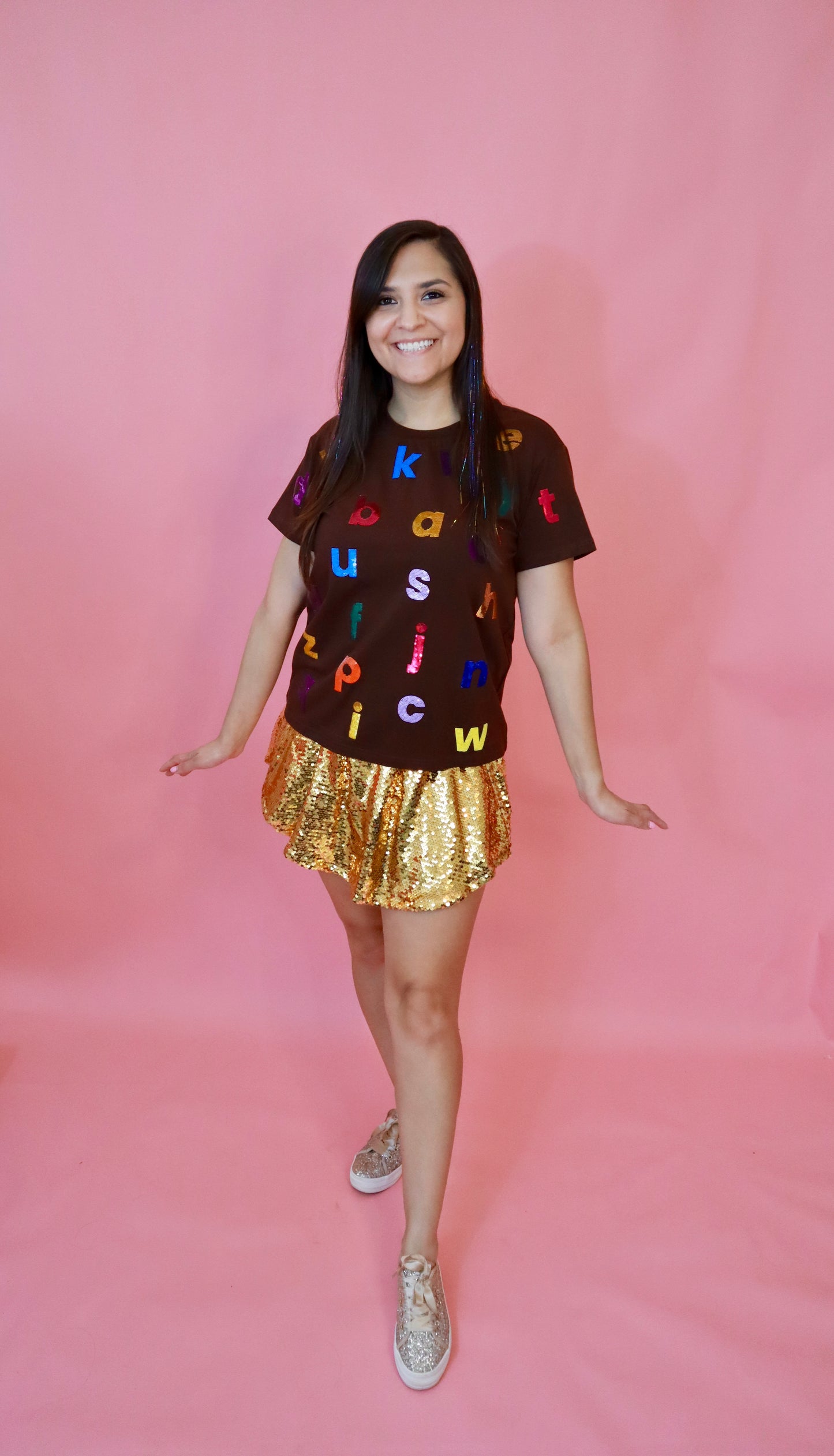 Sequin Colorful Alphabet Shirt