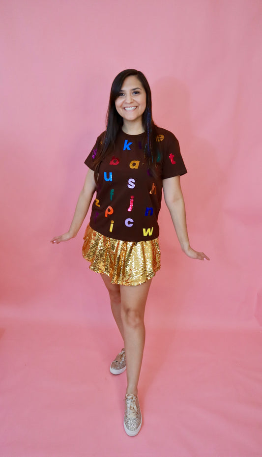 Sequin Colorful Alphabet Shirt