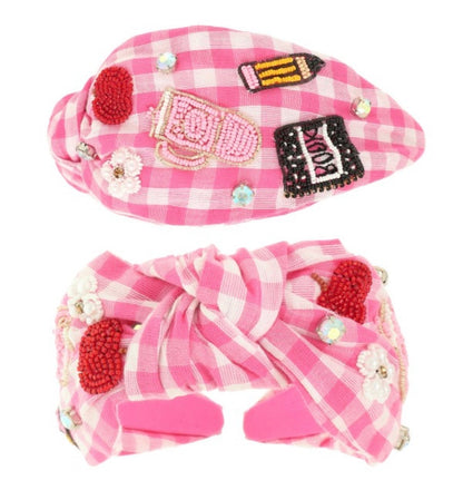 Plaid Teacher Beaded Icon Headband